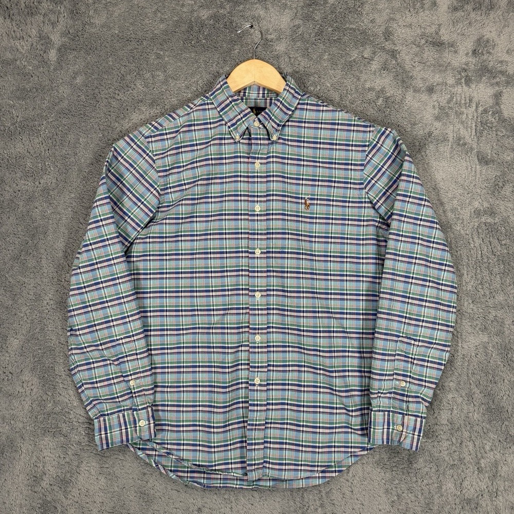Ralph Lauren Shirt Mens L Multicolor Plaid 100% Cotton Flesh Pony Preppy‎ Casual